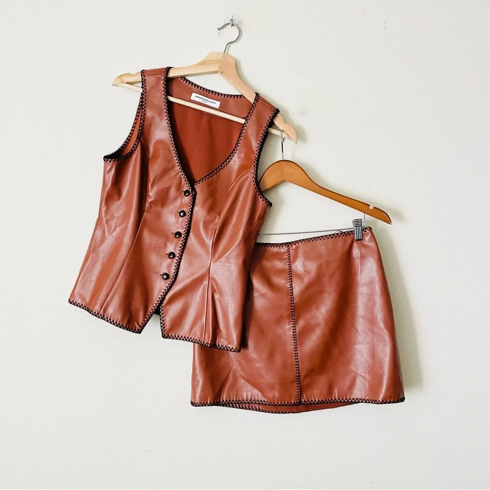 NWOT Amanda Uprichard MEDIUM Ginger vest and skirt set in Chestnut